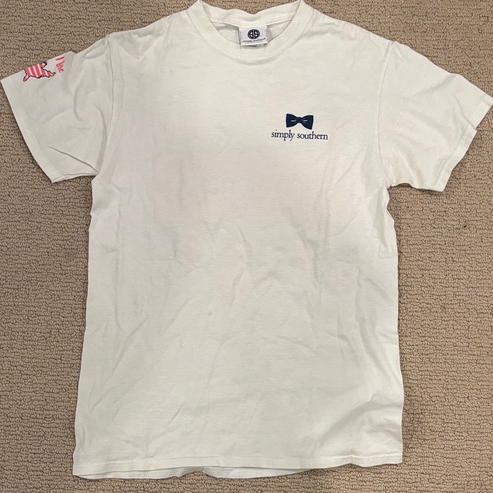 Simply Southern White Tee with Blue Bow Accent Patriotic Prep